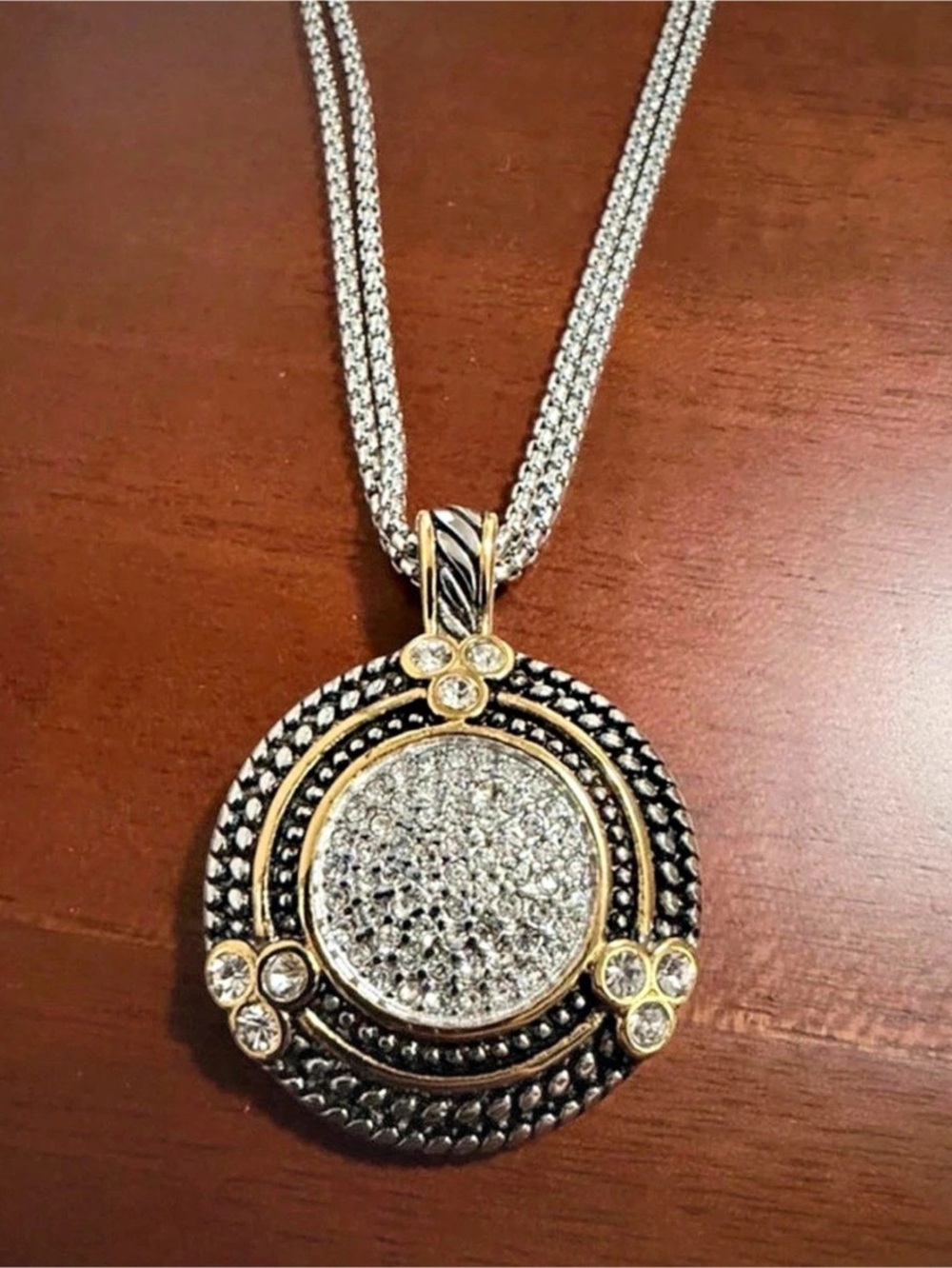 Emma Skye Stainless Steele Cubic Zirconia 17” Necklace & Pendant Two Toned